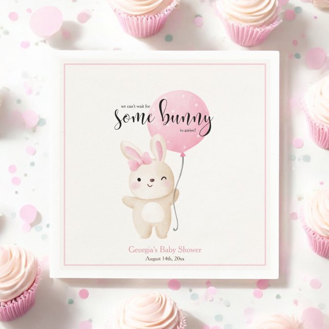 Serviette En Papier Un Baby shower Bunny Pink Bow Balloon Bunny (Créateur téléchargé)