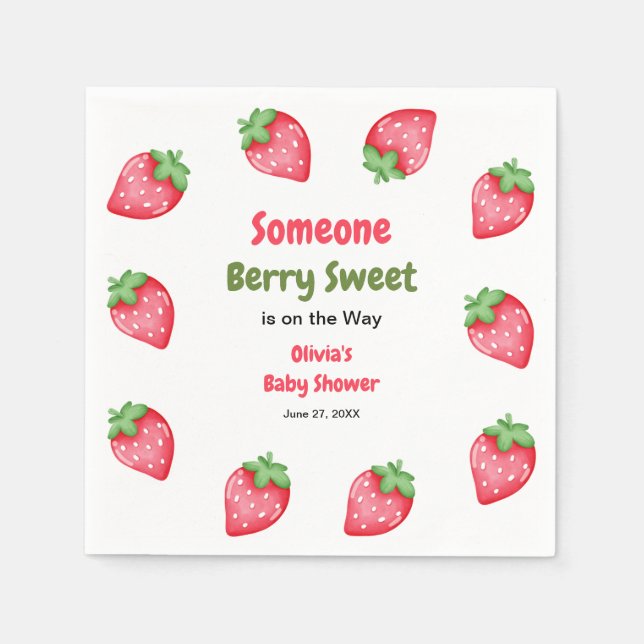 Serviette En Papier Un Baby shower de fraise doux Berry (Devant)