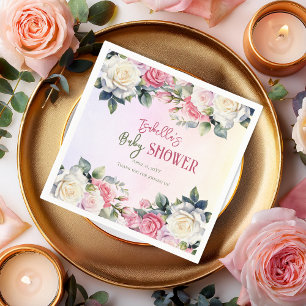 Serviette En Papier Un Baby shower Floral Petite Fille Rose
