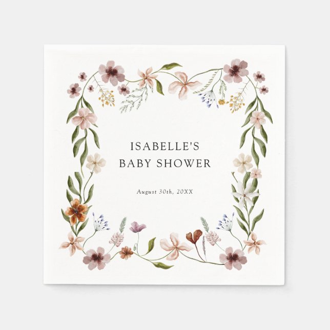 Serviette En Papier Un Baby shower Floral Un Petit Fleur sauvage (Devant)