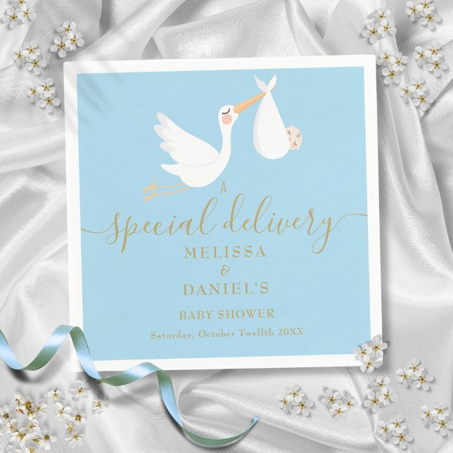 Serviette En Papier Un Baby shower spécial pour les couples de chaudiè (A Special Delivery Stork Couples Baby Shower Napkins)