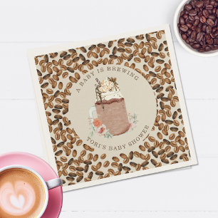 Serviette En Papier Un Bébé Brasse Du Café Glacé Baby shower Floral