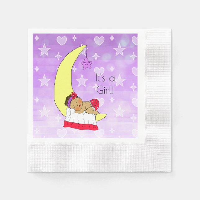 Serviette En Papier Un bébé ethnique dort sur la lune (Devant)