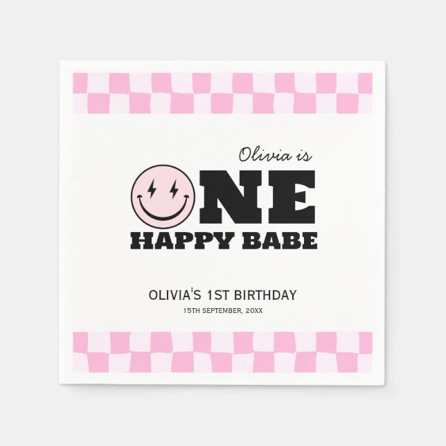 Serviette En Papier Un bon bébé rose À damiers anniversaire (Devant)