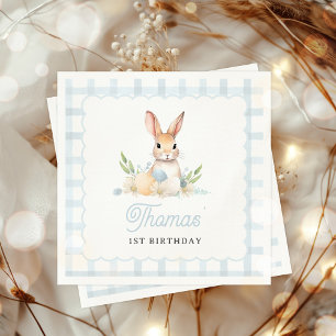 Serviette En Papier Un Bunny Pastel Printemps Bleu En vichy 1er Annive
