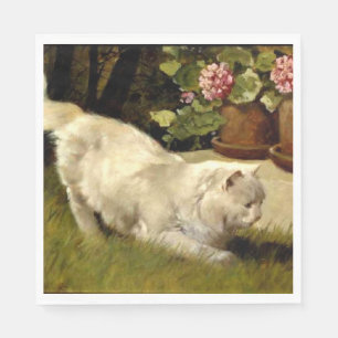 Serviette En Papier Un chat perse blanc regarde une coccinelle