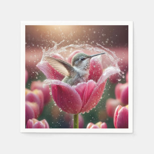 Serviette En Papier Un colibri se balançant dans une tulipe