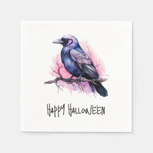 Serviette En Papier Un Corbeau noir sur une branche Illustration Hallo