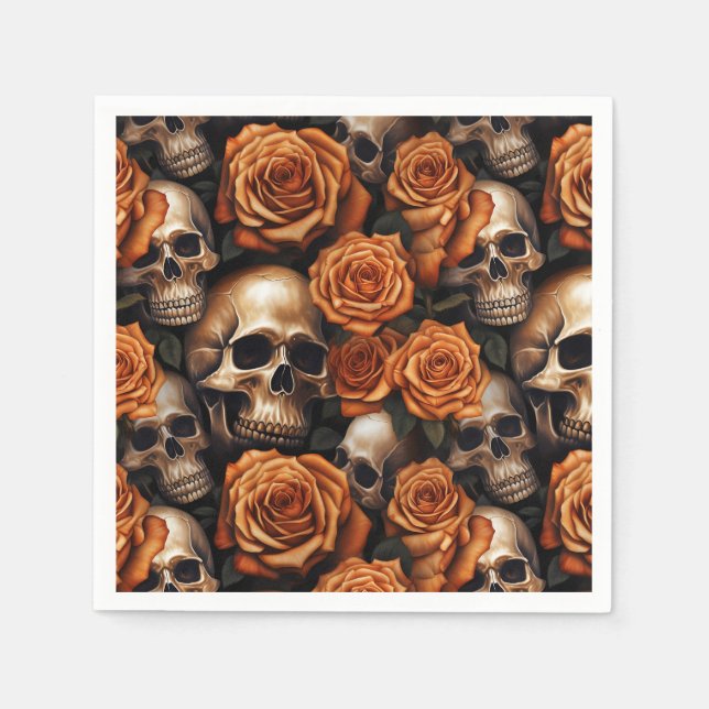 Serviette En Papier Un crâne et une série Rose 9 (Devant)