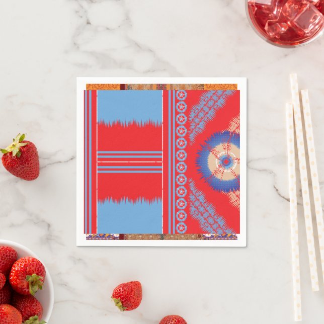 Serviette En Papier un design d'un motif rouge et bleu (En situation)