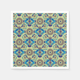 Serviette En Papier Un design textile symétrique, bleu ou
