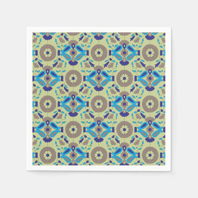 Serviette En Papier Un design textile symétrique, bleu ou (Devant)