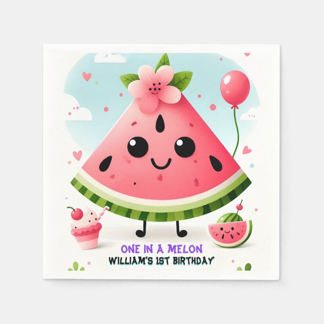 Serviette En Papier un été rose dans un melon premier 1er anniversaire (Devant)