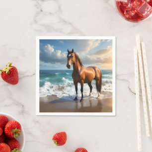 Serviette En Papier Un Étonnant Cheval Brown Sur La Plage,