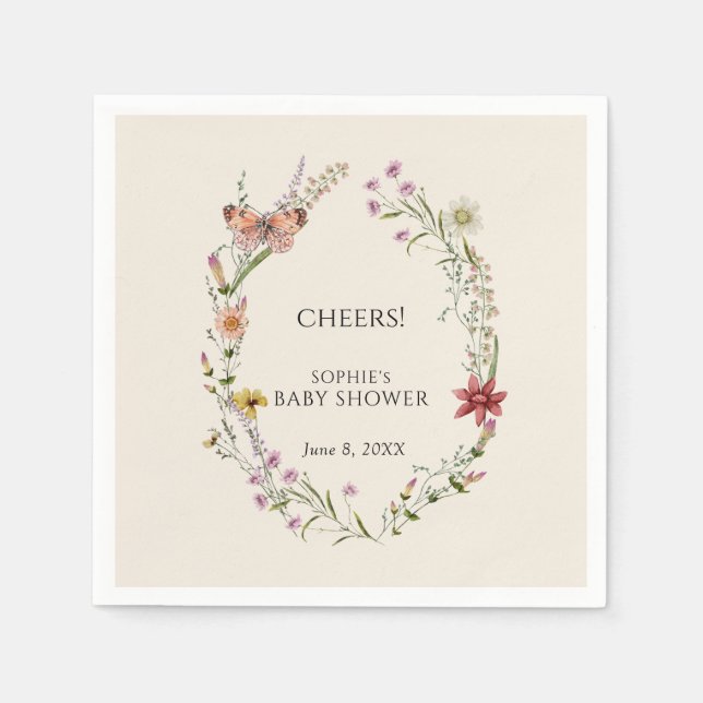 Serviette En Papier Un fleur sauvage Souhaite Un Baby shower En Fleur (Devant)