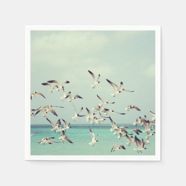 Serviette En Papier Un Foule De Mouettes Volantes Au-Dessus De L'Océan (Devant)