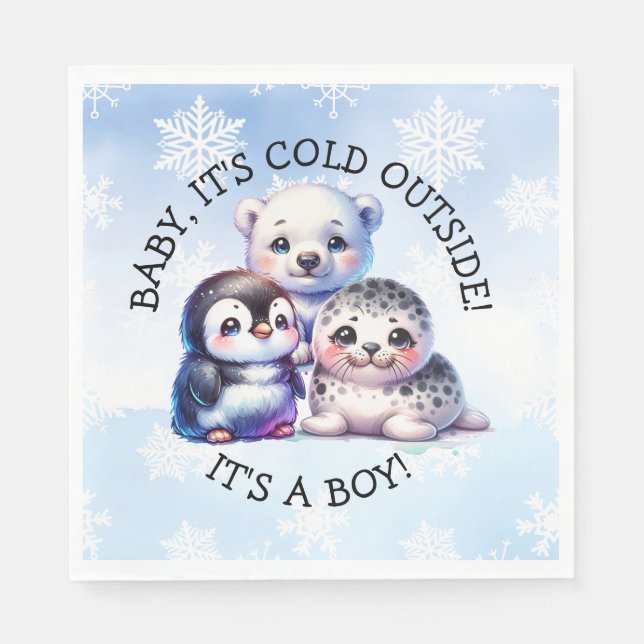 Serviette En Papier Un garçon | Baby shower d'hiver polaire arctique (Devant)