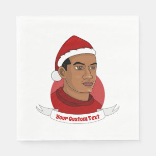 Serviette En Papier Un homme avec le Père Noël casquette dessin animé