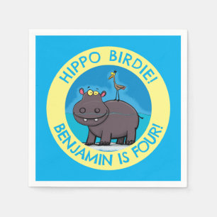 Serviette En Papier Un joli hippo avec dessin d'anniversaire personnal