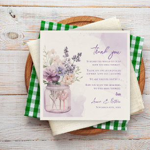 Serviette En Papier Un joli message de Merci de Mariage Floral Violet