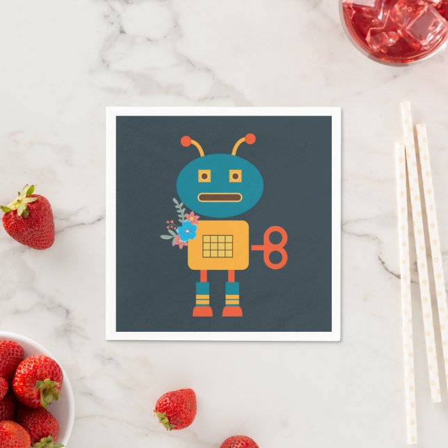 Serviette En Papier Un joli robot design pour enfants (En situation)