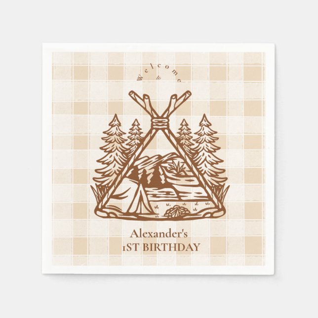 Serviette En Papier Un joyeux Camper Mountain Forest 1er anniversaire (Devant)