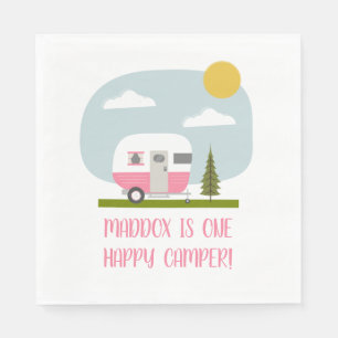Serviette En Papier Un Joyeux Camper Pink Trailer Anniversaire Napkins