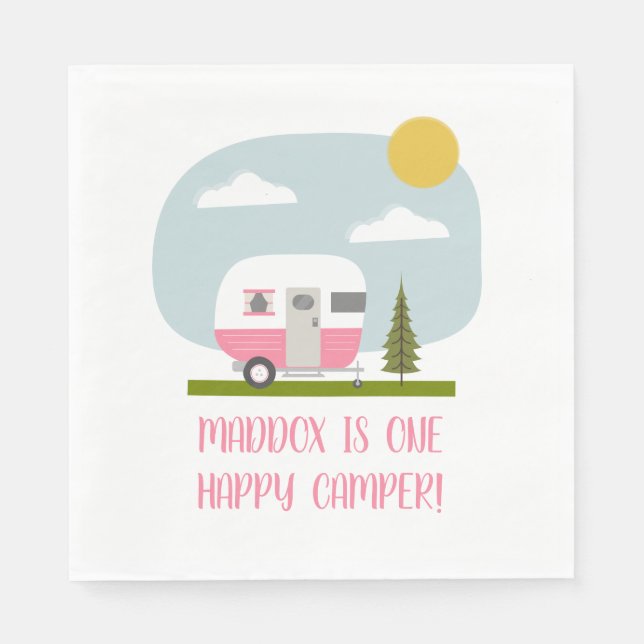 Serviette En Papier Un Joyeux Camper Pink Trailer Anniversaire Napkins (Devant)
