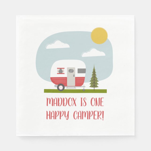 Serviette En Papier Un Joyeux Camper Red Trailer Anniversaire (Devant)