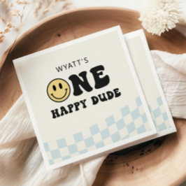 Serviette En Papier Un Joyeux Mec Sourire Visage Premier Anniversaire 