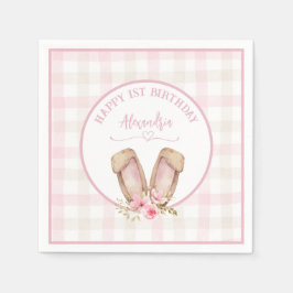 Serviette En Papier Un Lapin Est En Train De Tourner Une Fille Rose