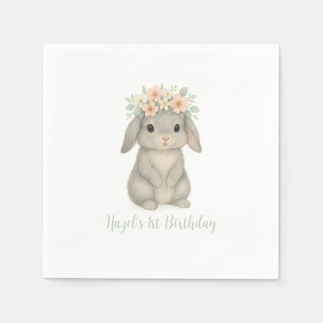 Serviette En Papier Un lapin tourne une première serviette d'anniversa (Devant)