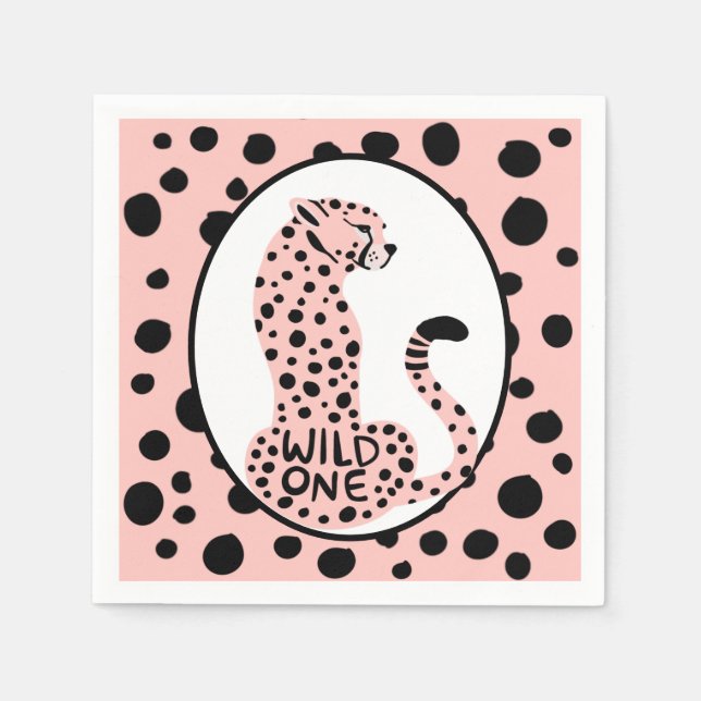 Serviette En Papier Un léopard rose sauvage premier anniversaire (Devant)