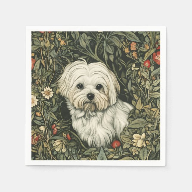 Serviette En Papier Un mignon chien maltais dans un jardin à la Willia (Devant)