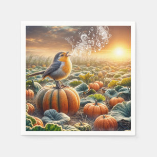 Serviette En Papier Un oiseau chante sur un Citrouille