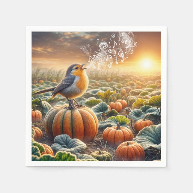 Serviette En Papier Un oiseau chante sur un Citrouille (Devant)