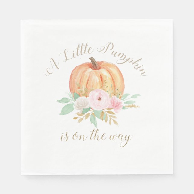 Serviette En Papier Un Petit Baby shower Citrouille rose fleuri (Devant)