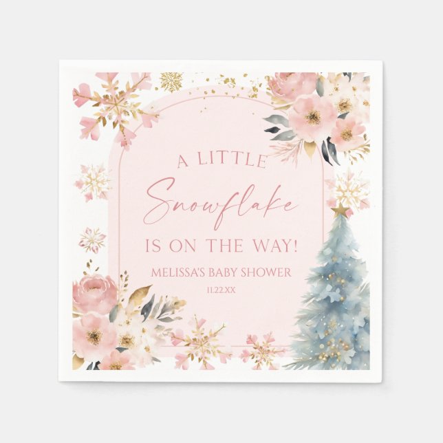 Serviette En Papier Un petit Baby shower d'hiver rose Snowflake (Devant)