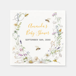 Serviette En Papier Un petit Baby shower Fleur sauvage d'abeilles à mi