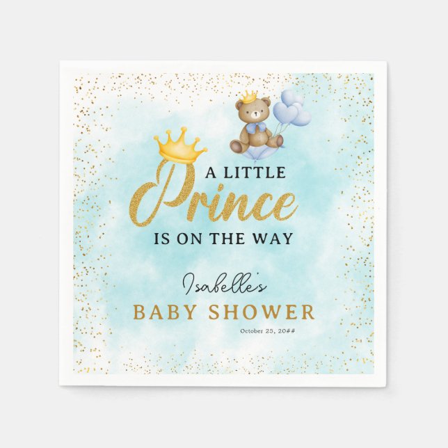 Serviette En Papier Un petit Baby shower Prince Blue Gold Boy (Devant)