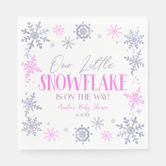 Serviette En Papier Un petit Baby shower rose hivernal (Devant)