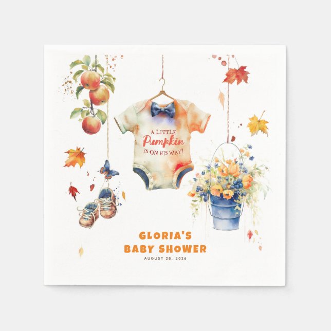 Serviette En Papier Un Petit Citrouille Est En Chemin Baby shower (Devant)