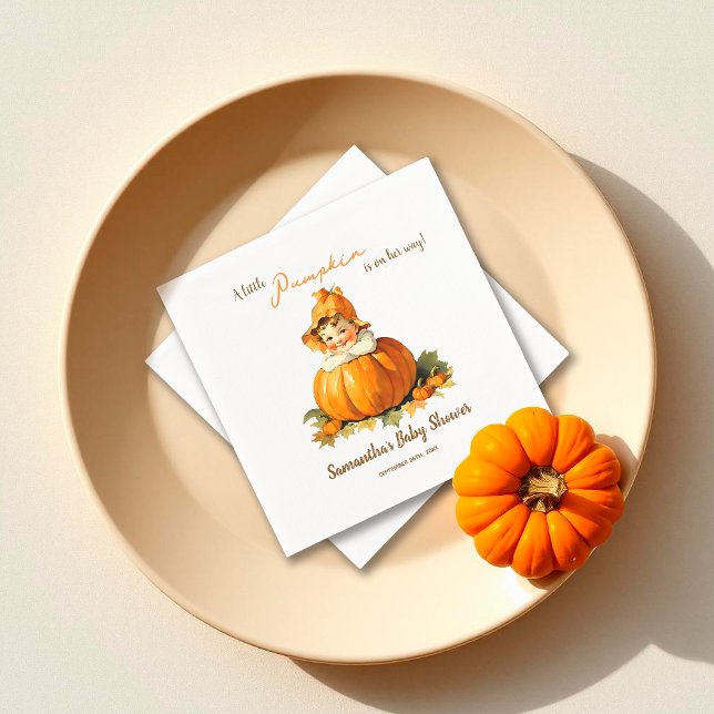 Serviette En Papier Un Petit Citrouille Est En Chemin Baby shower Auto (Créateur téléchargé)