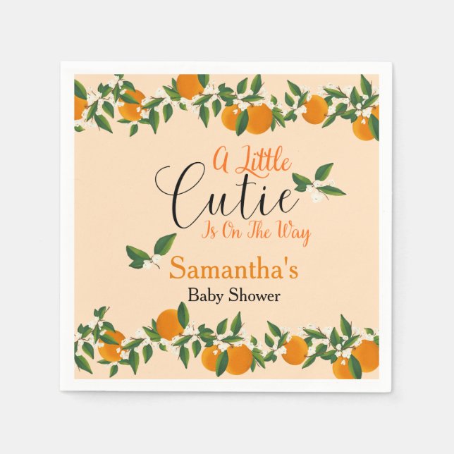 Serviette En Papier Un Petit Coup Sur Le Chemin Baby shower Orange (Devant)