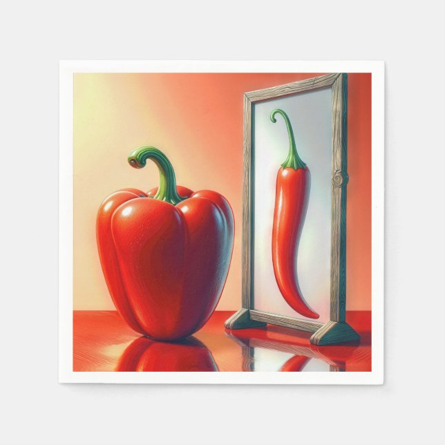 Serviette En Papier Un poivre rouge regardant dans un miroir (Devant)
