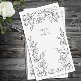 Serviette En Papier Un Posy De Ligne Rose Dessiné Mariage