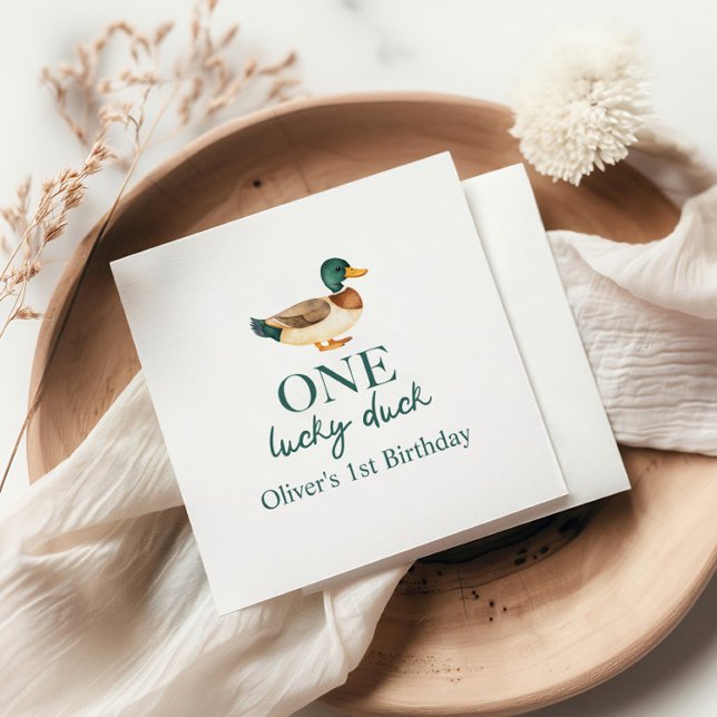 Serviette En Papier Un premier anniversaire de One Lucky Duck (Créateur téléchargé)