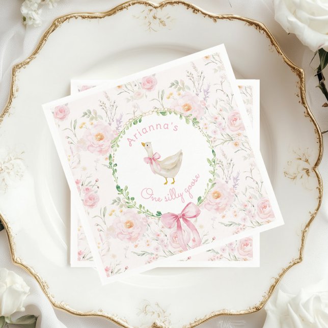 Serviette En Papier Un sot oie Blush rose Bow fille 1er anniversaire (Créateur téléchargé)