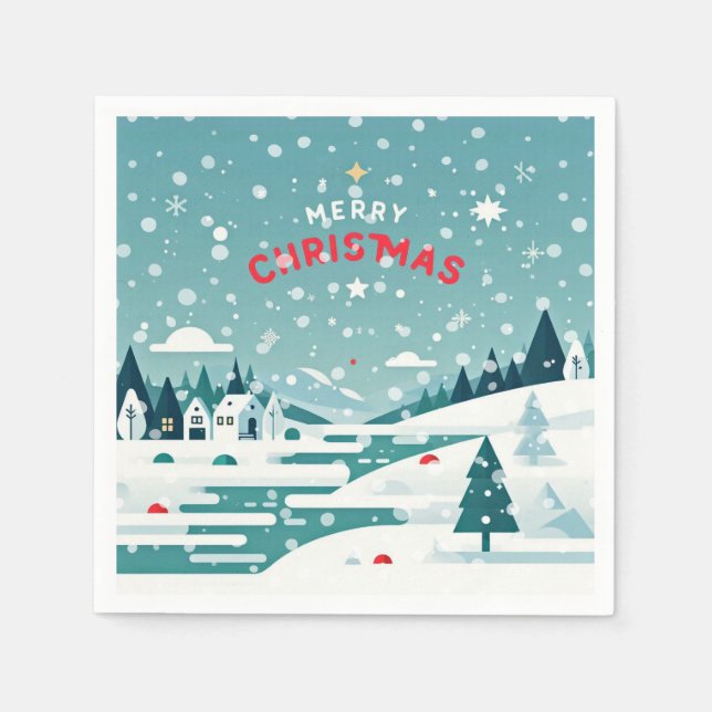 Serviette En Papier Un village de Noël enneigé (Devant)