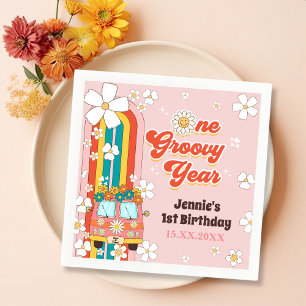 Serviette En Papier Une année Super Retro Arc-en-ciel 1er anniversaire